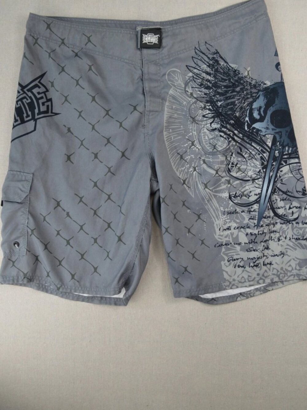 MMA Elite Mens Gray Graphic Martial Arts Combat Trunks Fighting Shorts Size XL